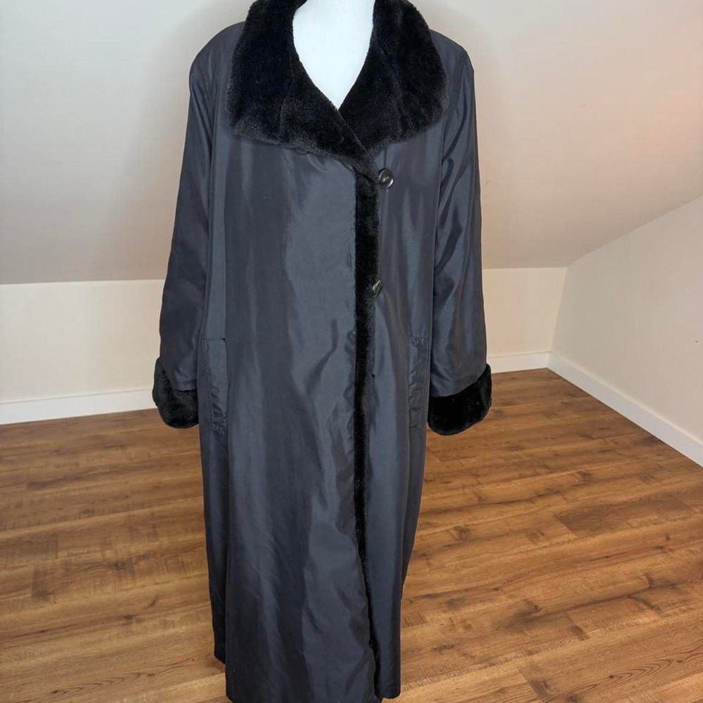 Reversible Black Faux Fur Maxi Coat Mob Wife Quiet Luxury Winter Glam Party Cozy - Picture 4 of 8